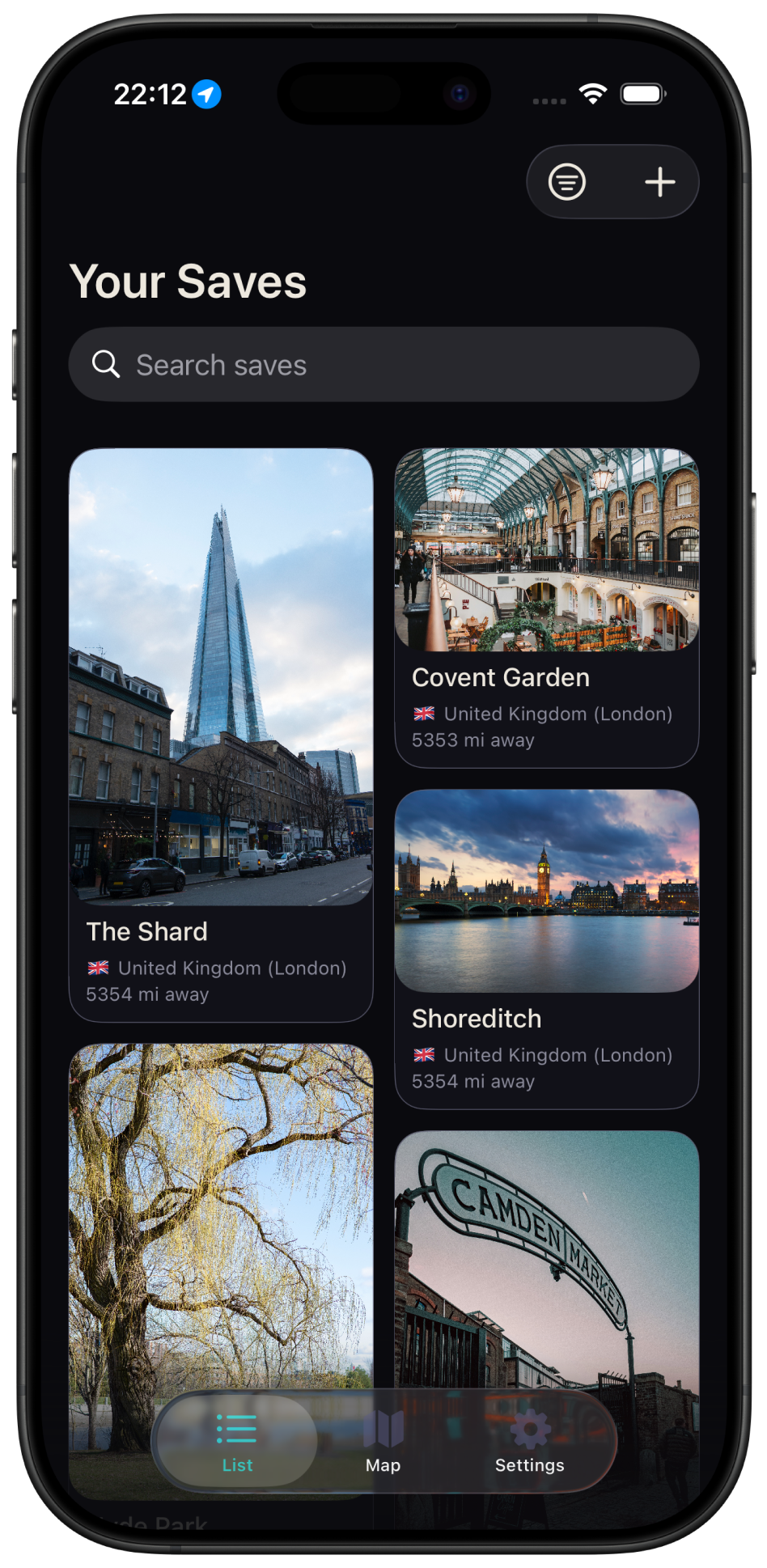 Your saved places list